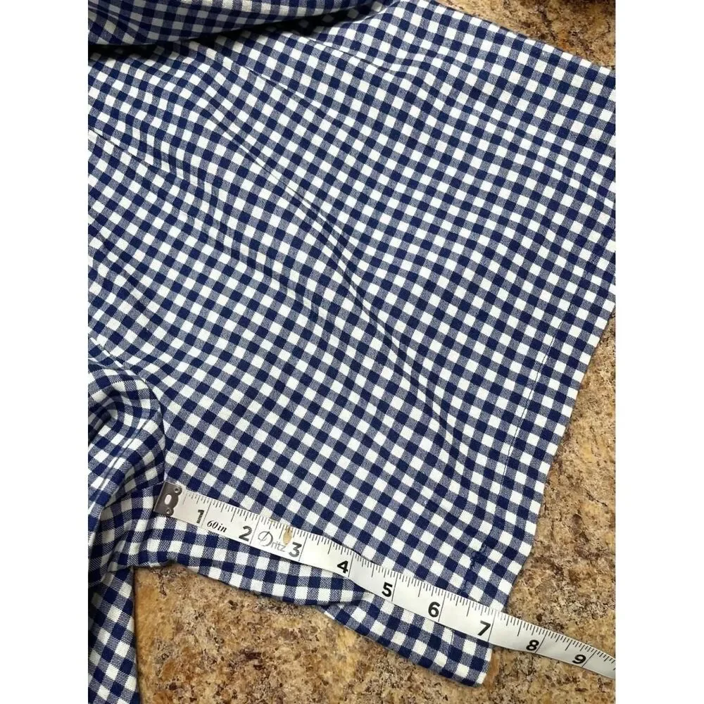 New Avec Les Filles Gingham Linen Blend Belted Shorts Navy Blue White Size 8